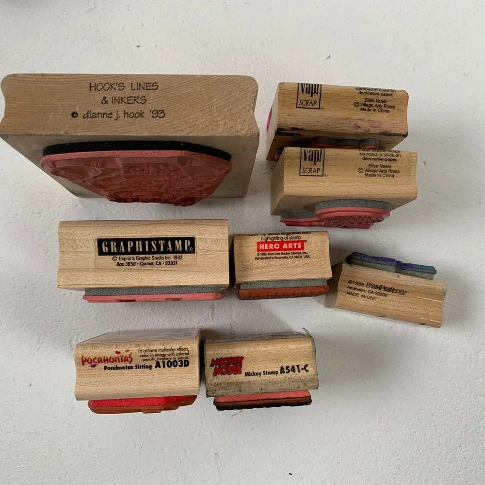 Large Lot of Rubber and Wooden Stamps 44 Mixed Themes Sports Flower